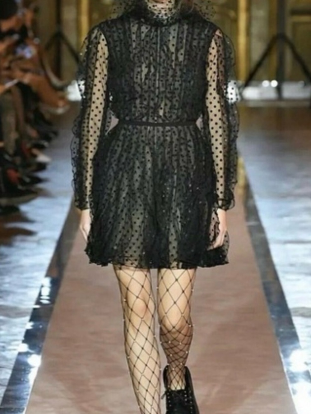 Giambattista Valli x h&m - Sheer Black Polka Dot Long-Sleeve Mini Dress - US6